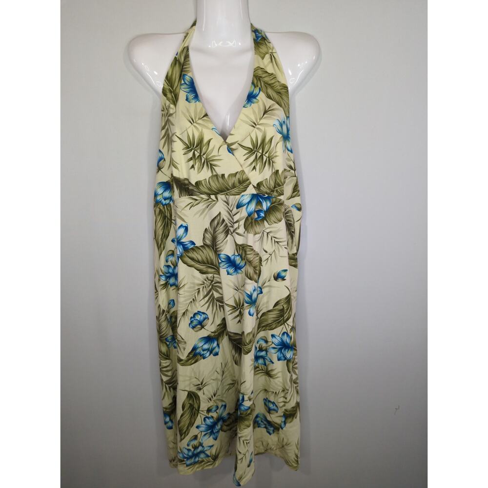 Caribbean Joe Blue Tropical Hawaiian Open Back Halter Midi Dress XL‎ NWT
